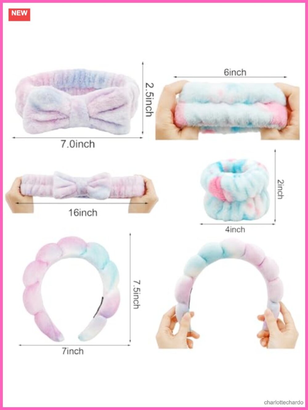 Spa Headband Set with Wrist Bands Microfiber Hair Accessories for Washing Face - Picture 5 of 6